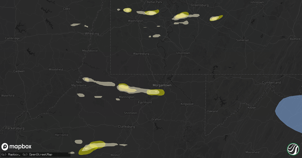 Hail map in Maidsville, WV on May 13, 2026