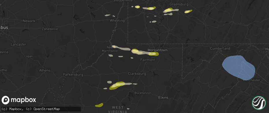 Hail map in Mannington, WV on May 13, 2026
