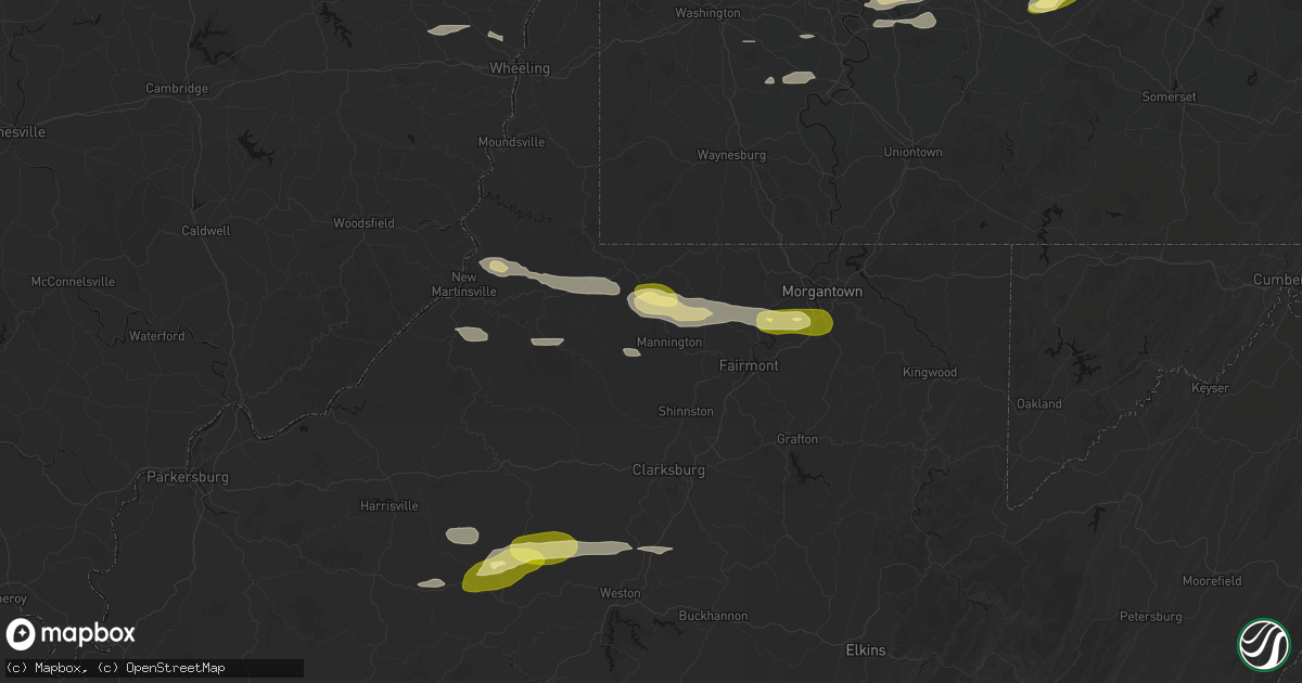 Hail map in Mannington, WV on May 13, 2026