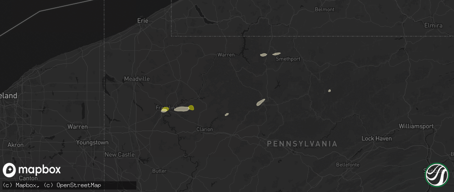 Hail map in Marienville, PA on May 13, 2026