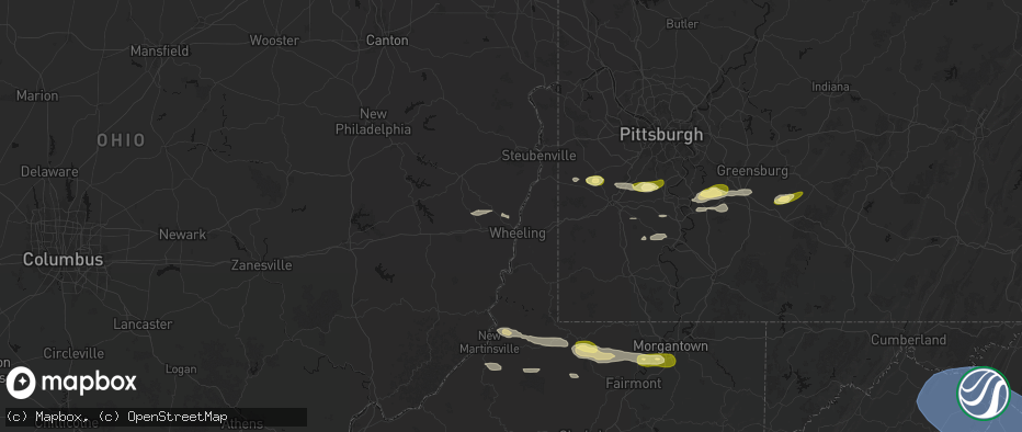 Hail map in Martins Ferry, OH on May 13, 2026