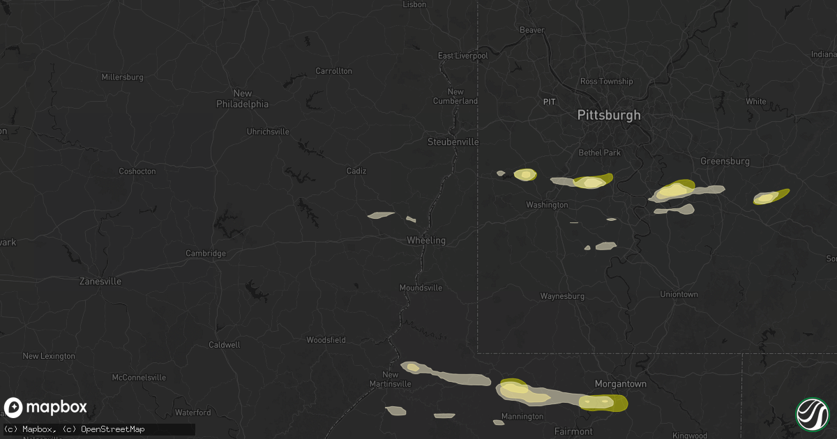Hail map in Martins Ferry, OH on May 13, 2026