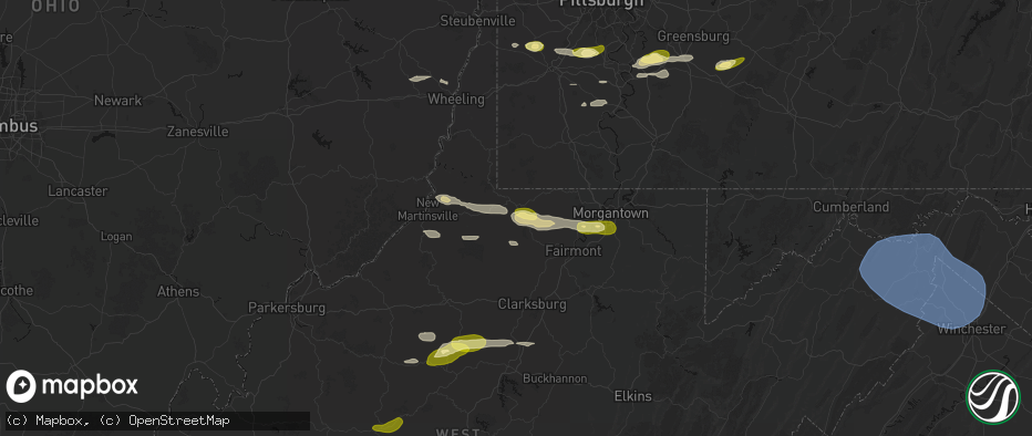 Hail map in Metz, WV on May 13, 2026