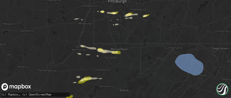 Hail map in Morgantown, WV on May 13, 2026