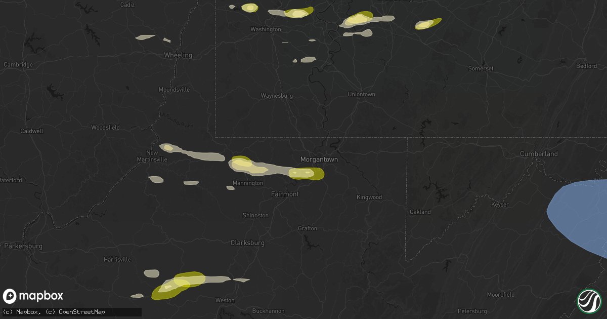 Hail map in Morgantown, WV on May 13, 2026