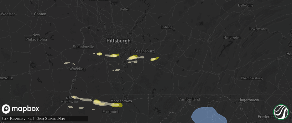 Hail map in Mount Pleasant, PA on May 13, 2026