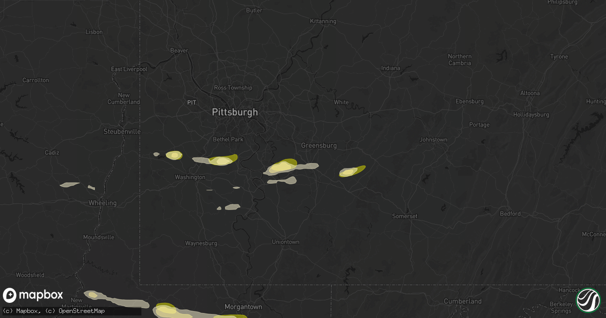 Hail map in New Stanton, PA on May 13, 2026