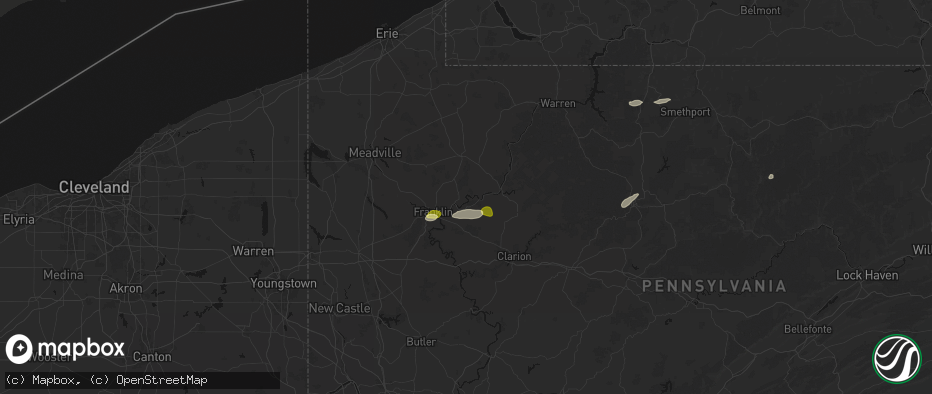 Hail map in Oil City, PA on May 13, 2026