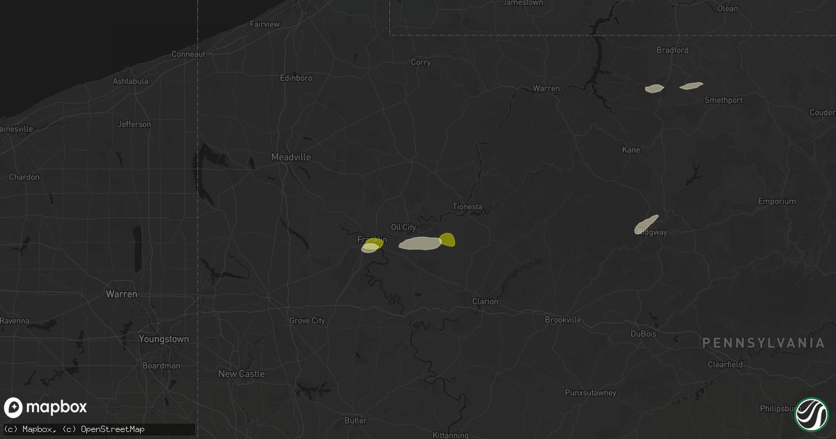 Hail map in Oil City, PA on May 13, 2026