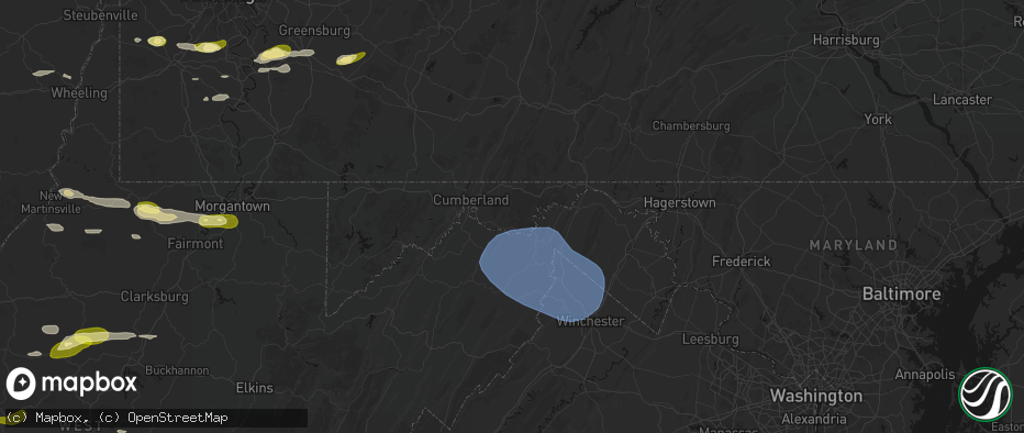 Hail map in Oldtown, MD on May 13, 2026