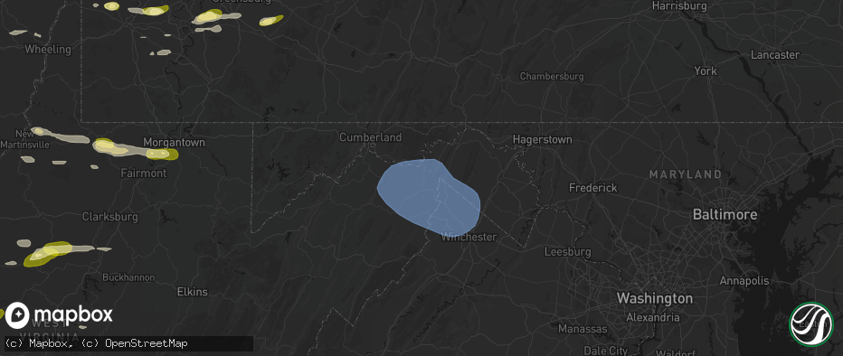 Hail map in Paw Paw, WV on May 13, 2026