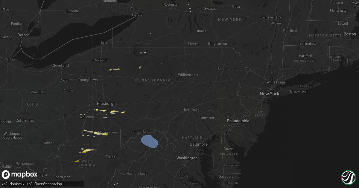 Hail map in Pennsylvania on May 13, 2026