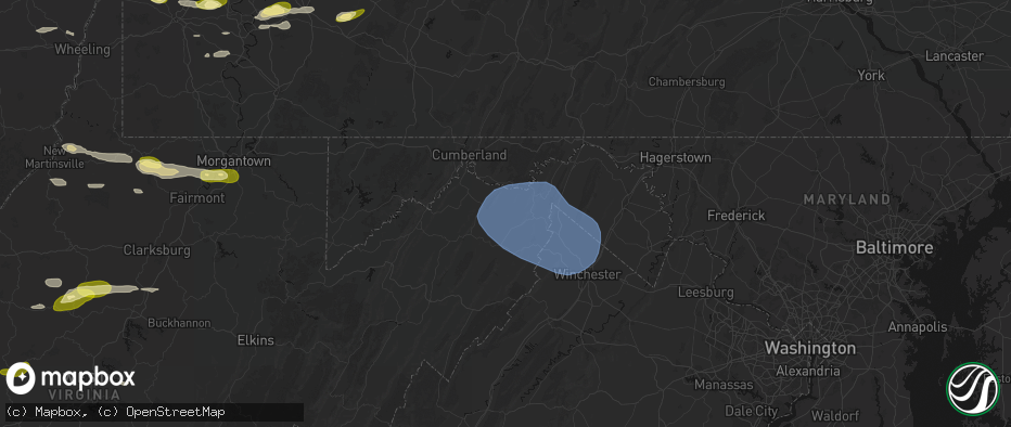 Hail map in Points, WV on May 13, 2026