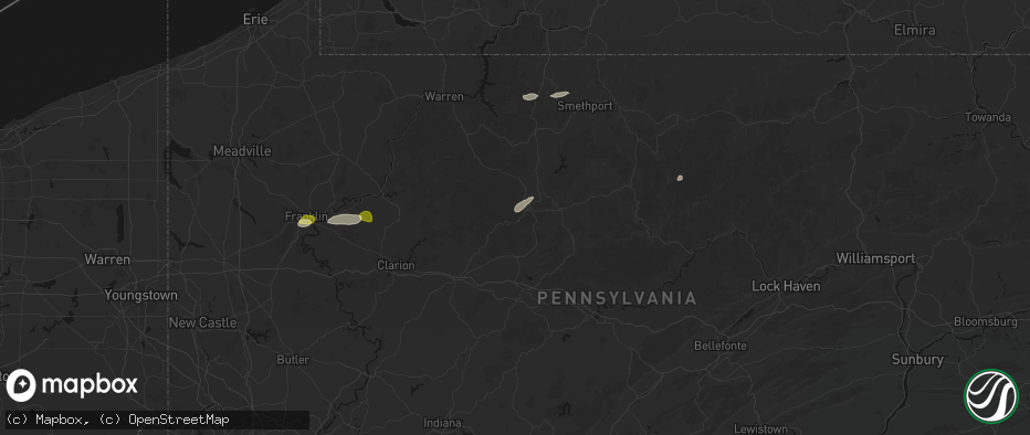 Hail map in Ridgway, PA on May 13, 2026
