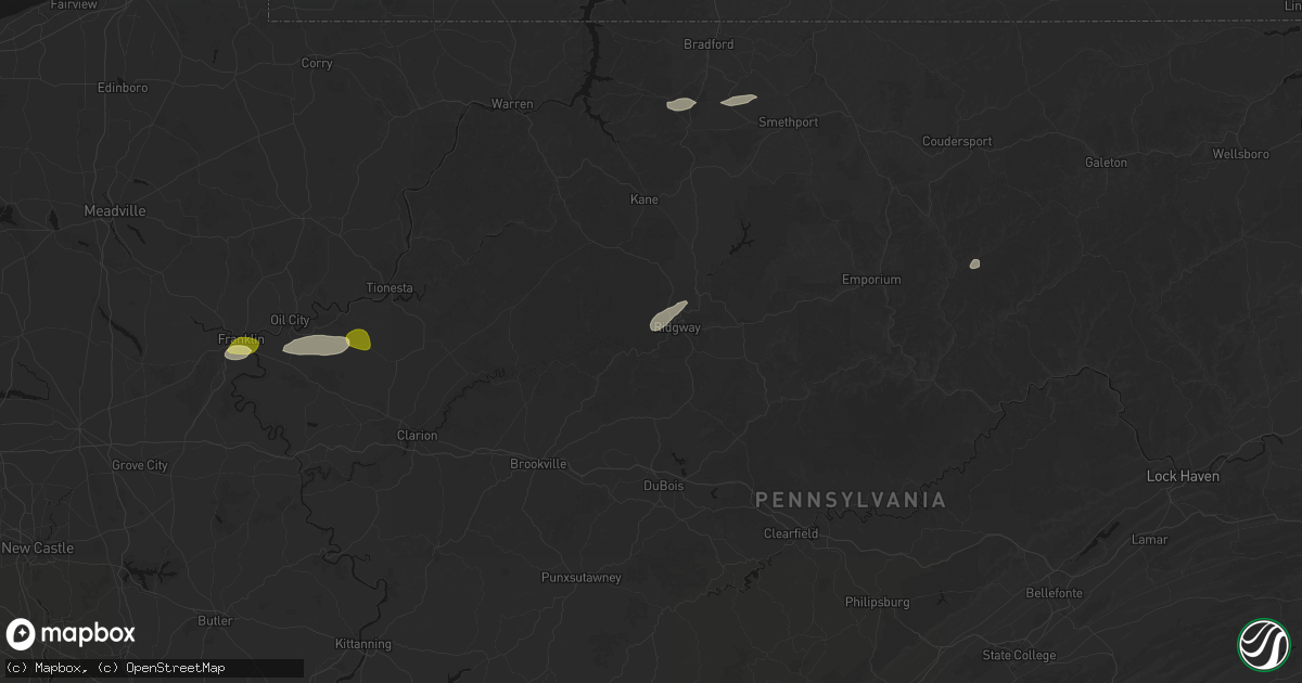 Hail map in Ridgway, PA on May 13, 2026