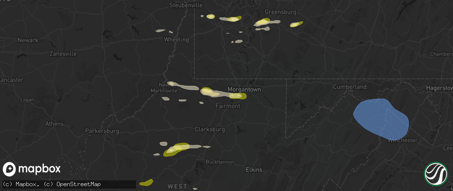 Hail map in Rivesville, WV on May 13, 2026