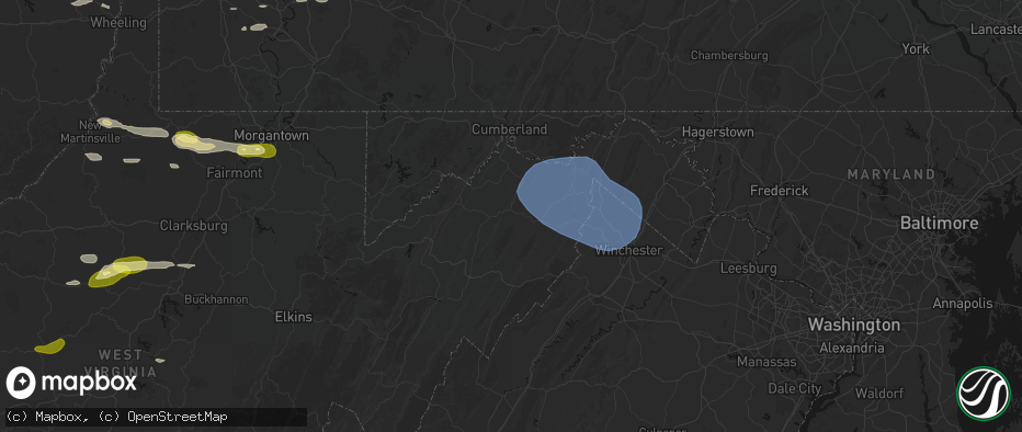 Hail map in Romney, WV on May 13, 2026