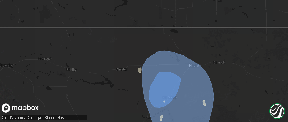 Hail map in Rudyard, MT on May 13, 2026