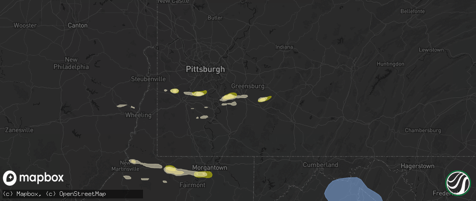 Hail map in Ruffs Dale, PA on May 13, 2026