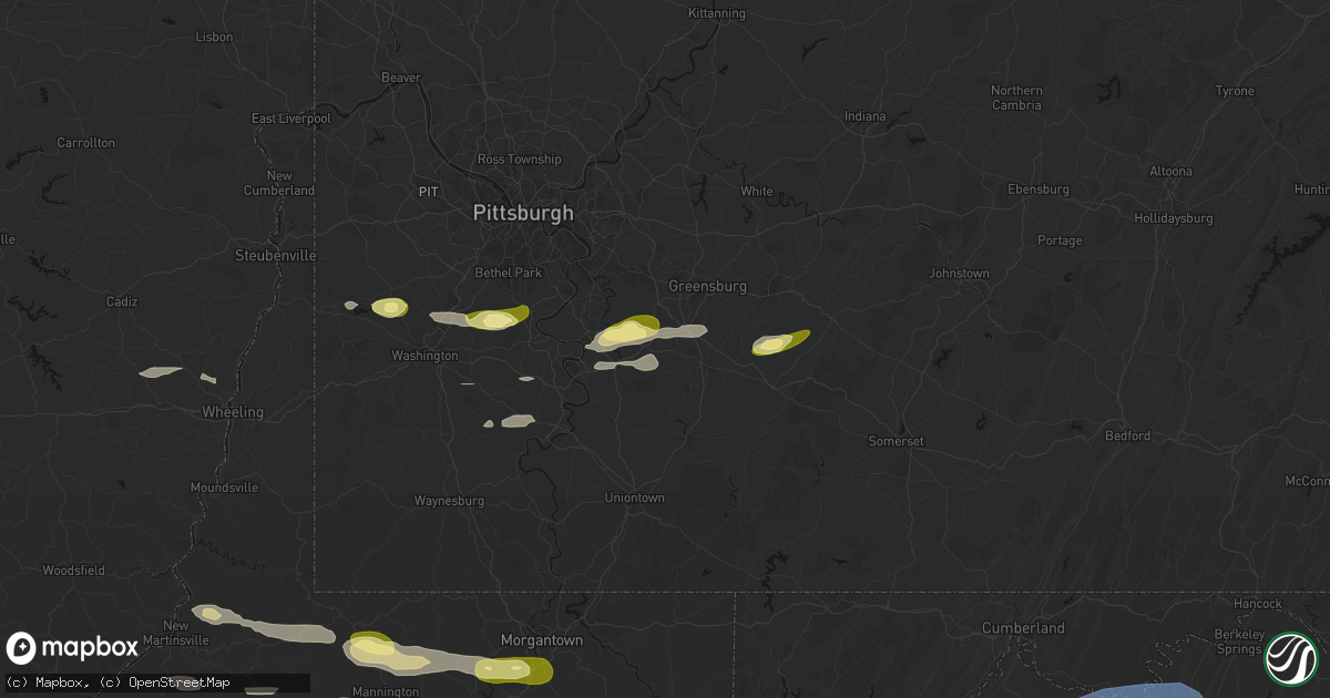 Hail map in Ruffs Dale, PA on May 13, 2026