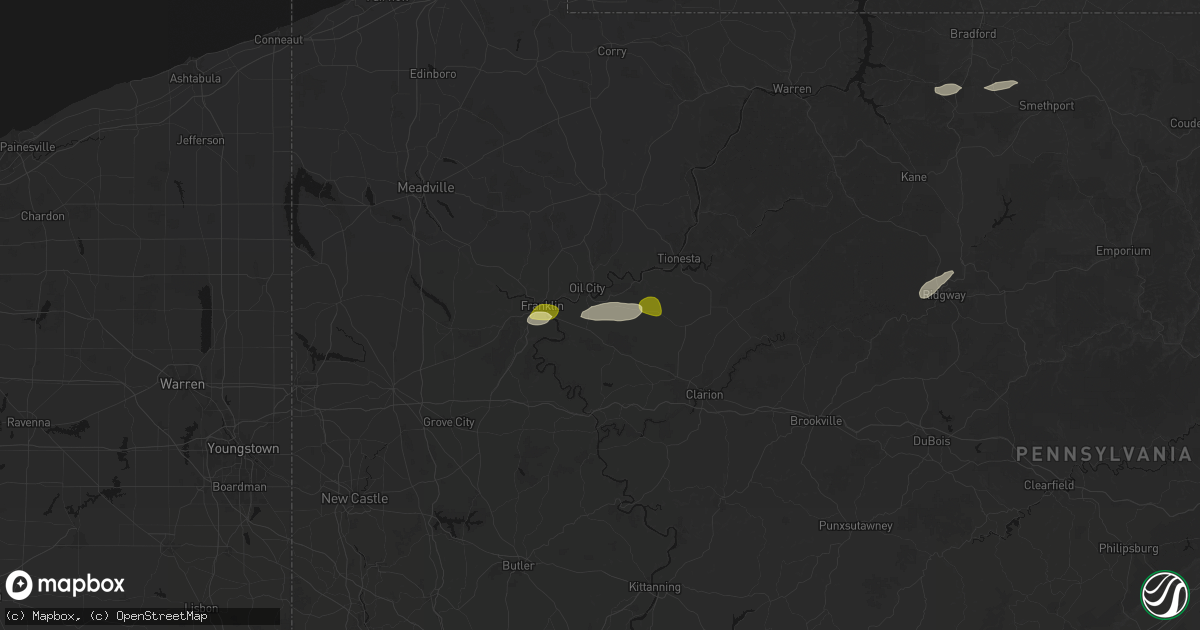 Hail map in Seneca, PA on May 13, 2026