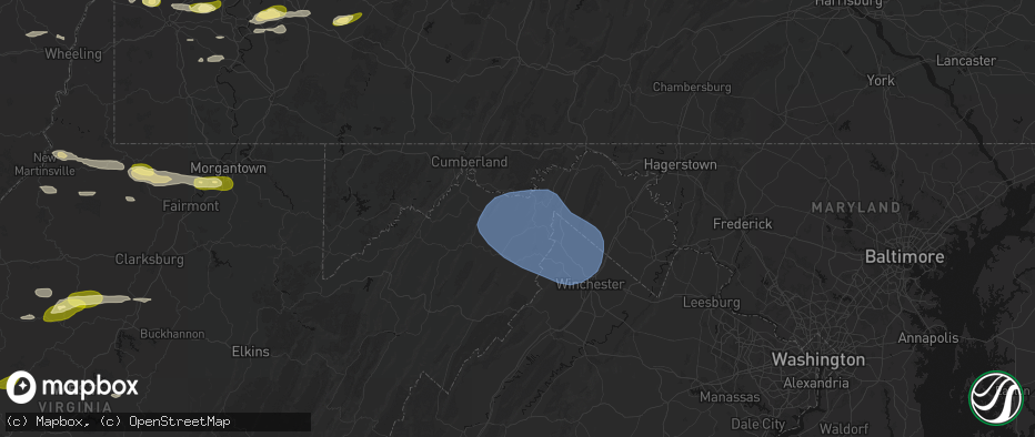 Hail map in Slanesville, WV on May 13, 2026