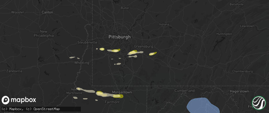 Hail map in Smithton, PA on May 13, 2026