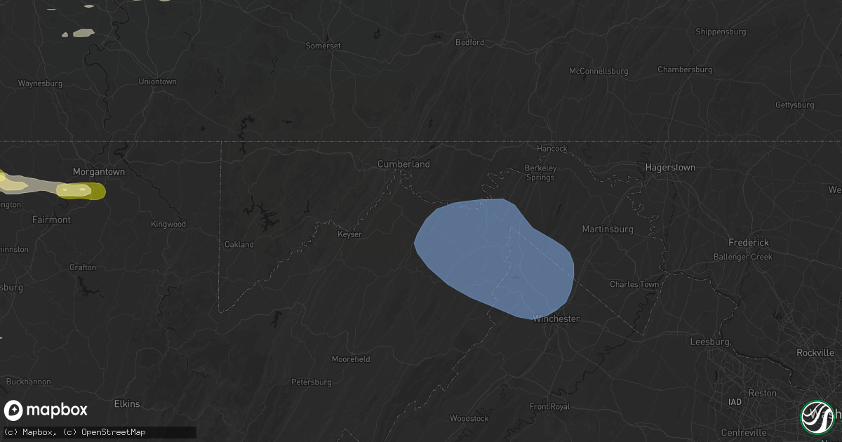 Hail map in Springfield, WV on May 13, 2026