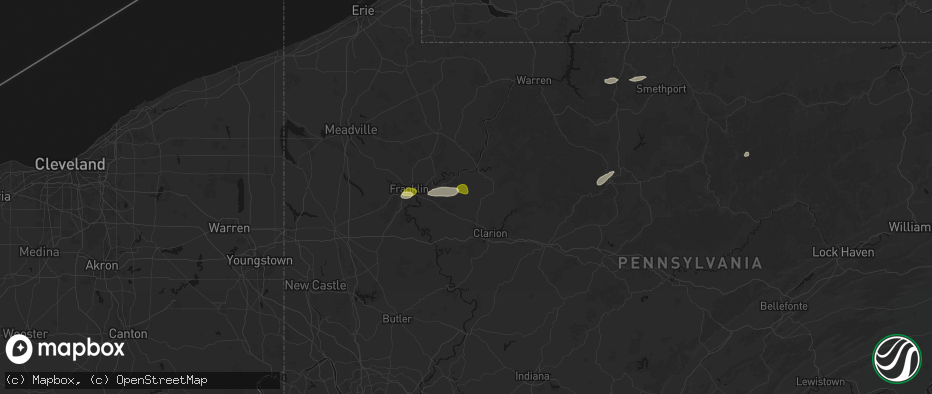Hail map in Venus, PA on May 13, 2026