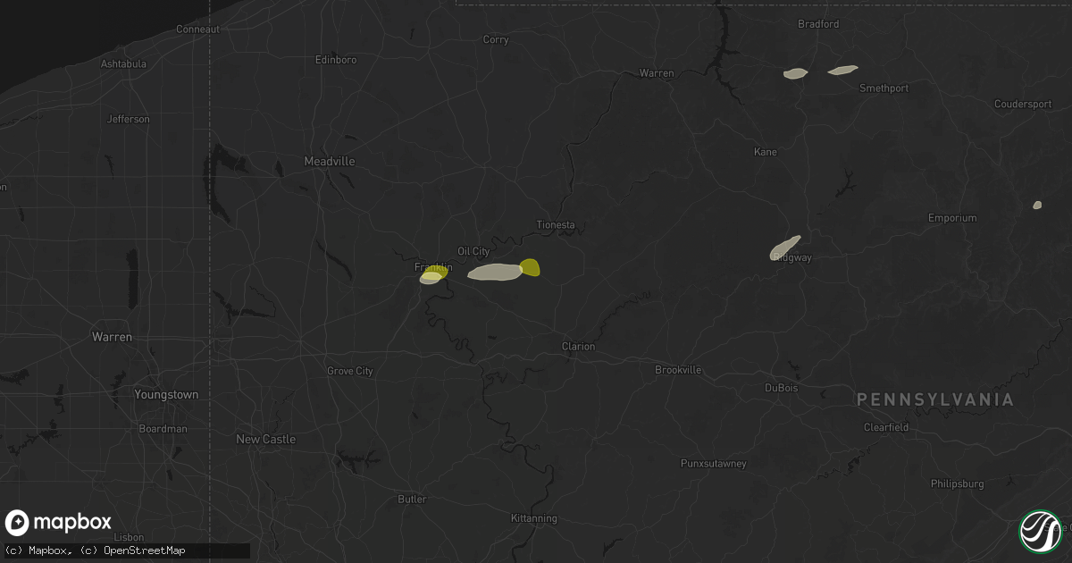 Hail map in Venus, PA on May 13, 2026