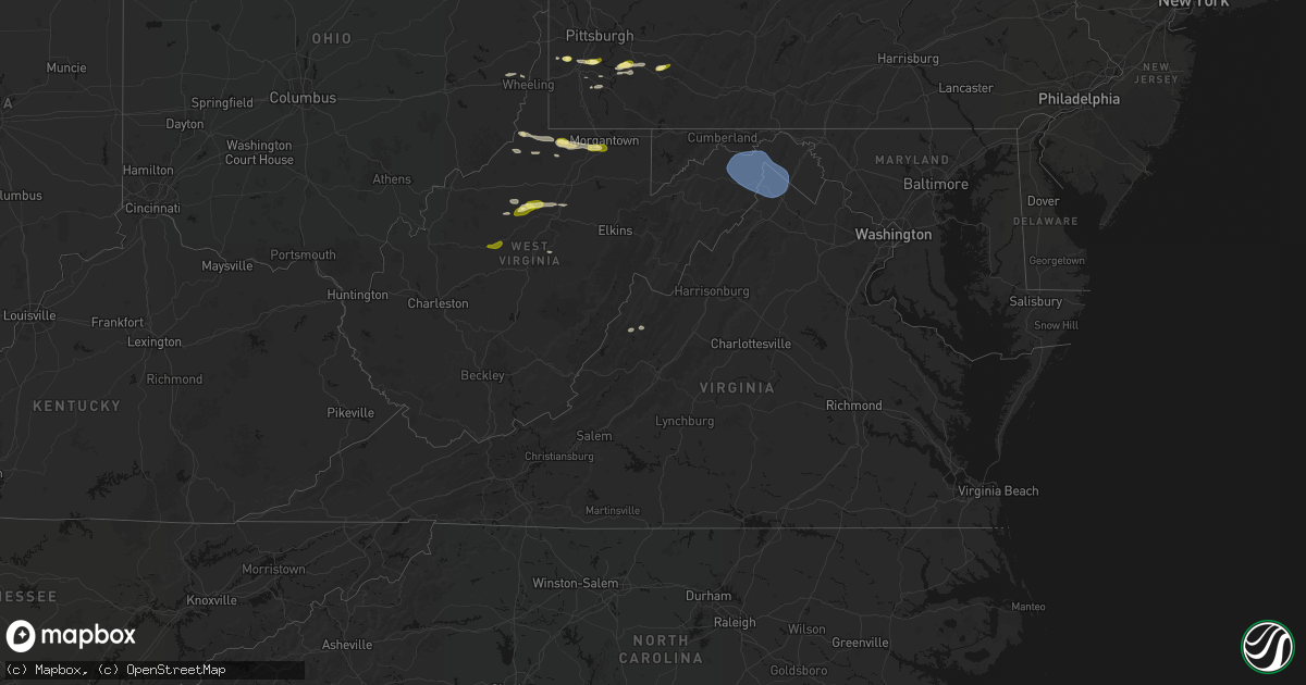 Hail map in Virginia on May 13, 2026
