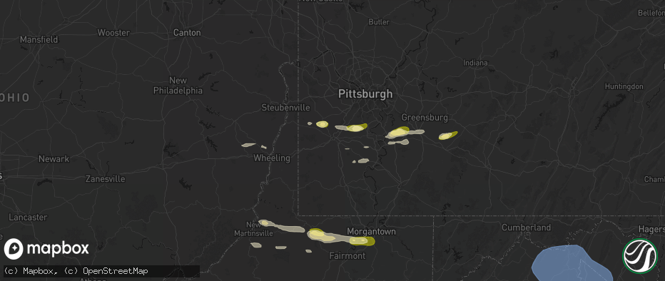 Hail map in Washington, PA on May 13, 2026