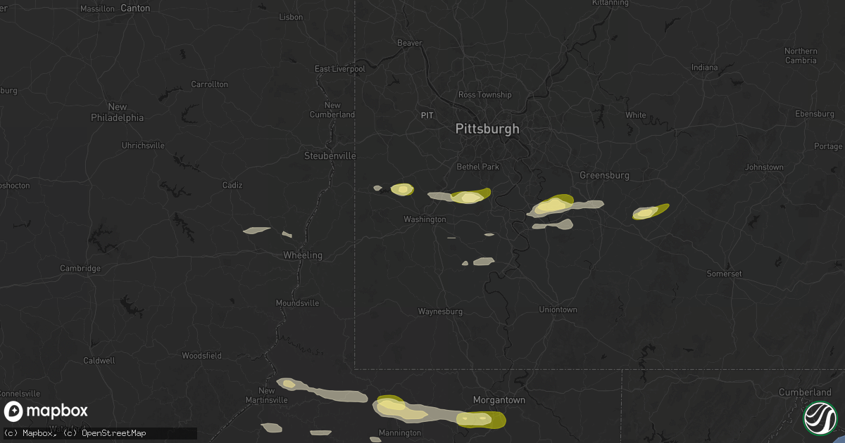 Hail map in Washington, PA on May 13, 2026