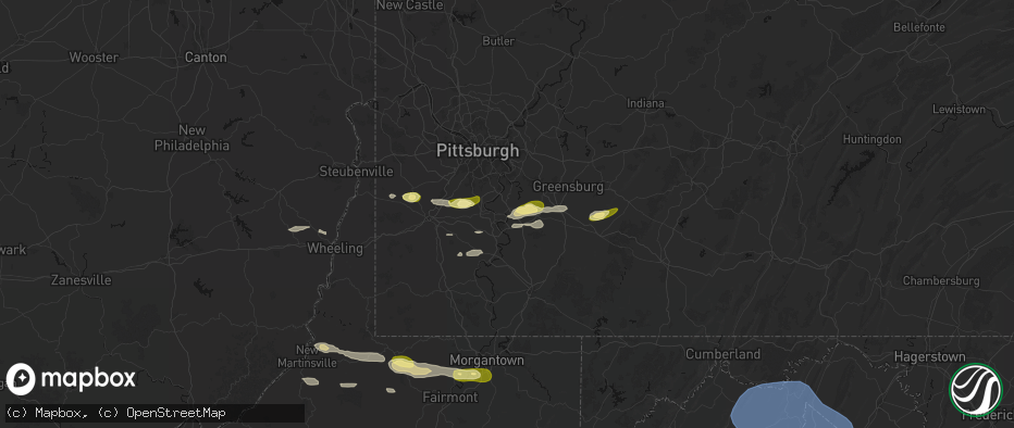 Hail map in Webster, PA on May 13, 2026