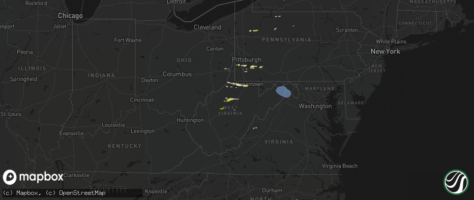Hail map in West Virginia on May 13, 2026