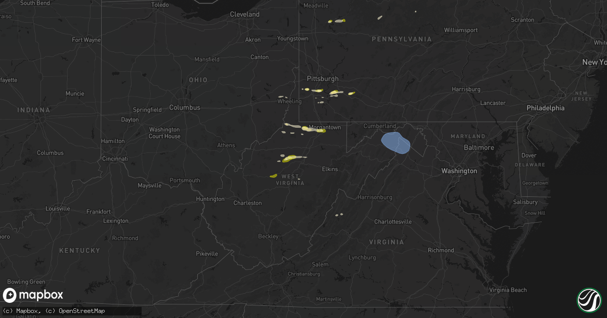 Hail map in West Virginia on May 13, 2026