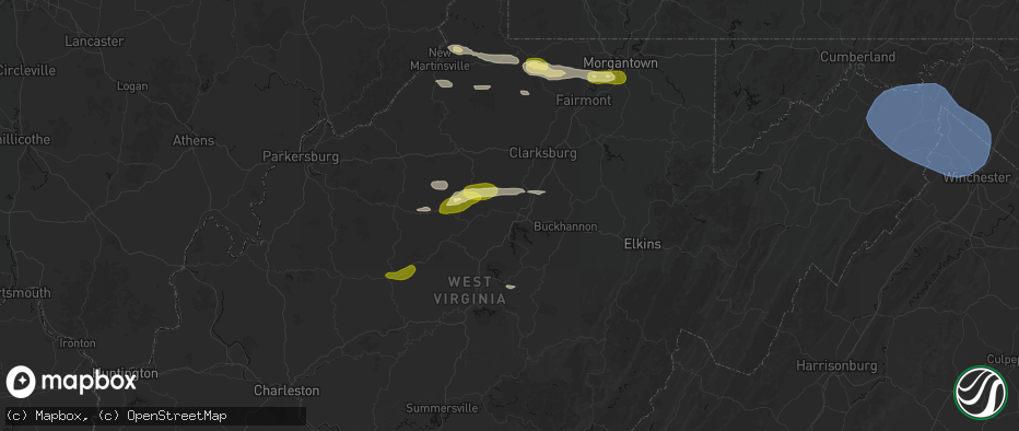 Hail map in Weston, WV on May 13, 2026