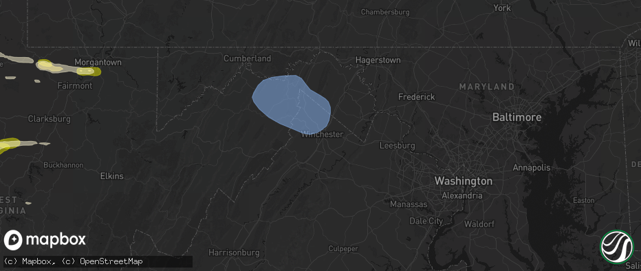 Hail map in Winchester, VA on May 13, 2026