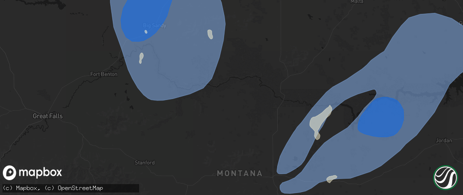 Hail map in Winifred, MT on May 13, 2026