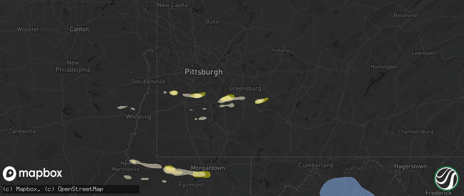 Hail map in Yukon, PA on May 13, 2026