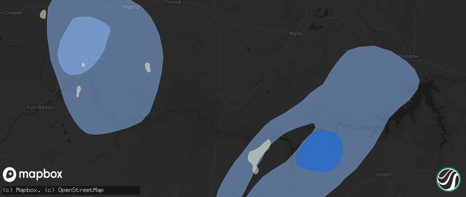 Hail map in Zortman, MT on May 13, 2026