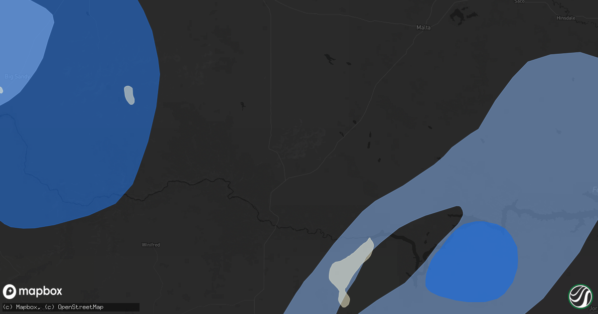 Hail map in Zortman, MT on May 13, 2026