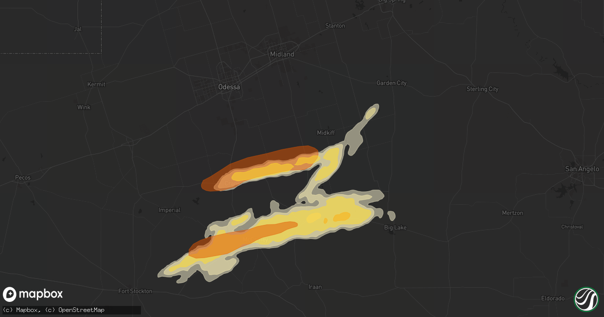 Hail map in Midkiff, TX on May 14, 2013