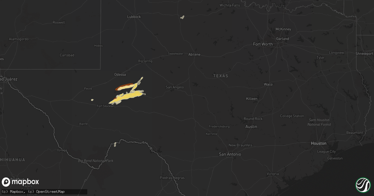 Hail map in Texas on May 14, 2013