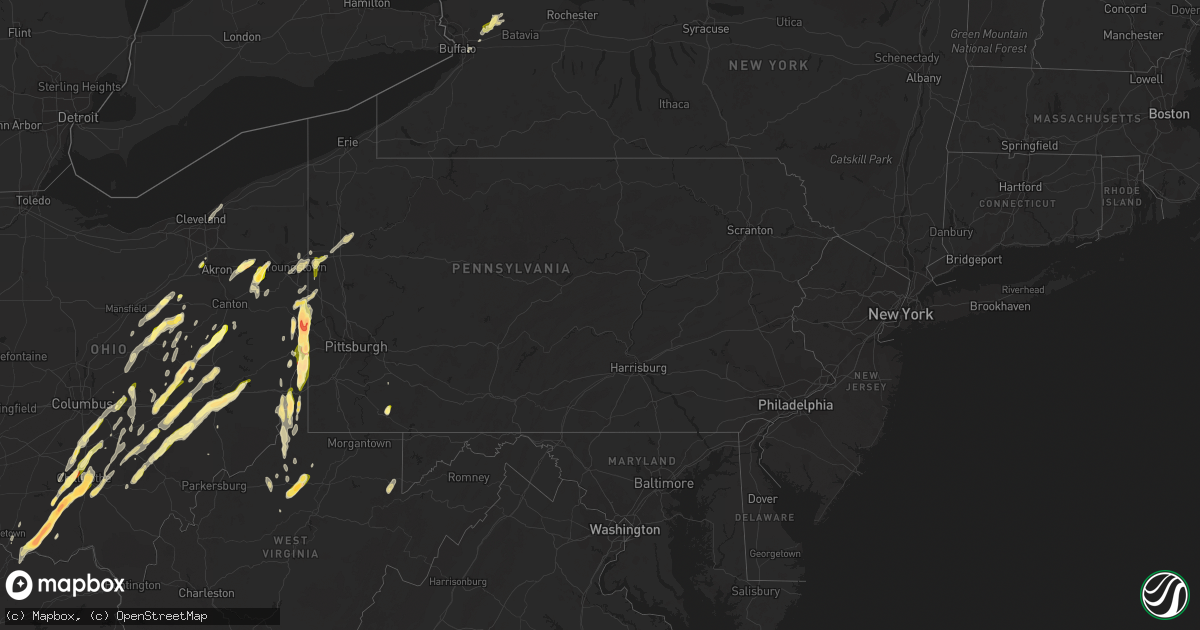 Hail map in Pennsylvania on May 14, 2014