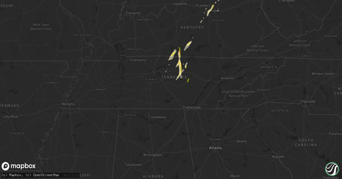 Hail map in Tennessee on May 14, 2014