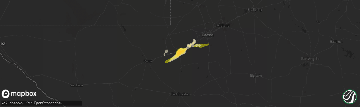 Hail map in Monahans, TX on May 14, 2015