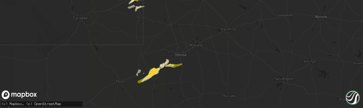 Hail map in Odessa, TX on May 14, 2015