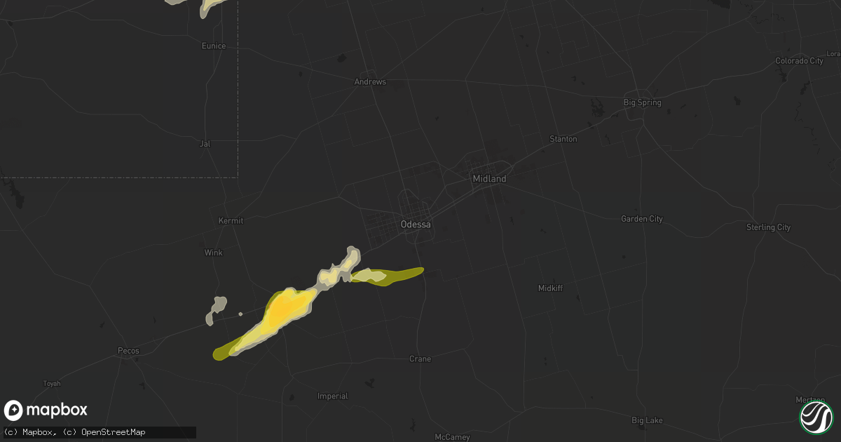 Hail map in Odessa, TX on May 14, 2015