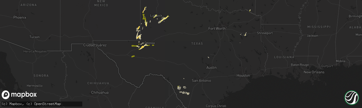 Hail map in Texas on May 14, 2015